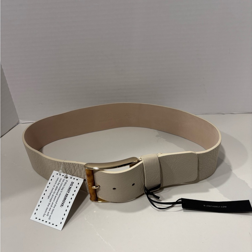 B-Low the Belt Cream Leather Belt with Gold Buckle